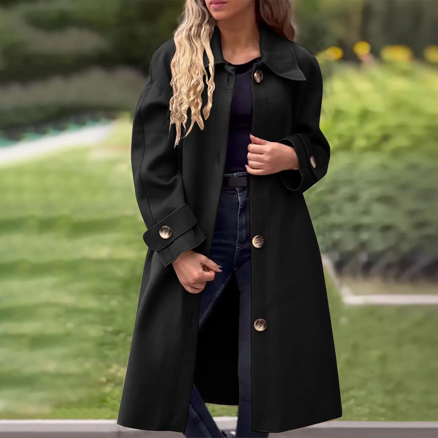 Womens Trench Coat Waterproow Jacket Loose Fitting Warm Winter Outwear Fashion Lapel Rain Trench Coat Women with