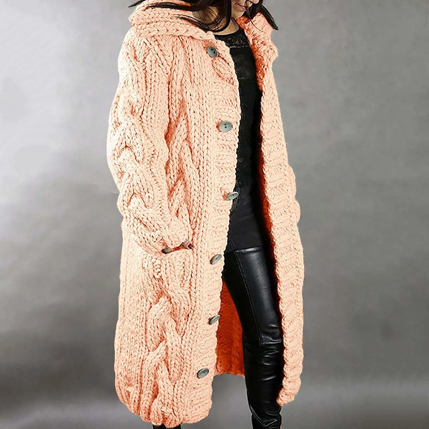Women's Trench Coats Sleeves Long Size Hood Coat Pocket Large Women Breasted Women's Coat Overcoat with Belt