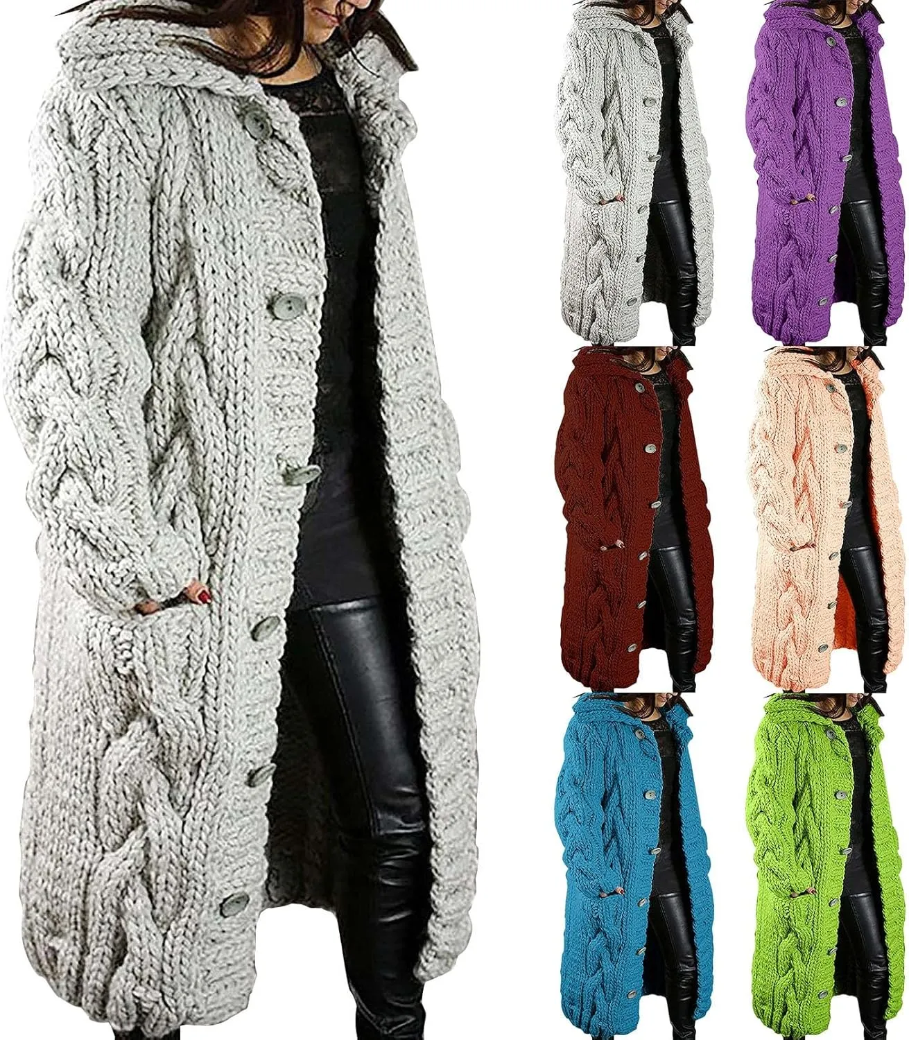 Women's Trench Coats Sleeves Long Size Hood Coat Pocket Large Women Breasted Women's Coat Overcoat with Belt