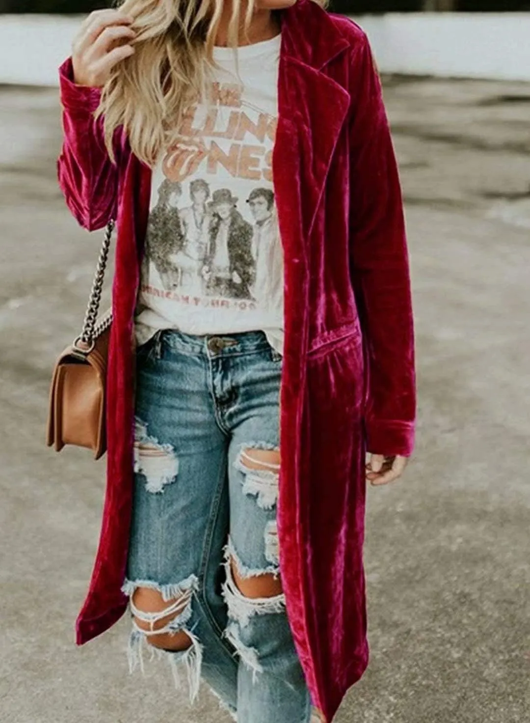 Womens Velvet Long Sleeve Pocket Casual Open Front Lapel Collar Cardigan Outwear Long Velvet Blazers Coat Casual Jackets