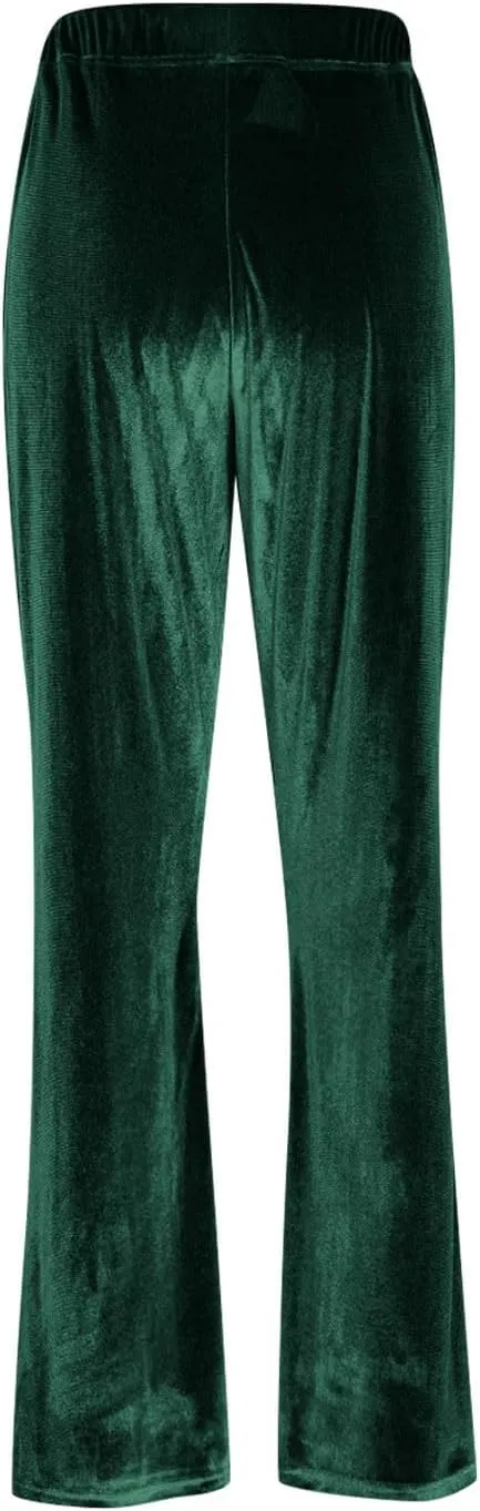 Womens Velvet Pants Low Rise Flare Pants Velour Bell Bottoms Vintage Palazzo Pants with Pockets Trendy Streetwear
