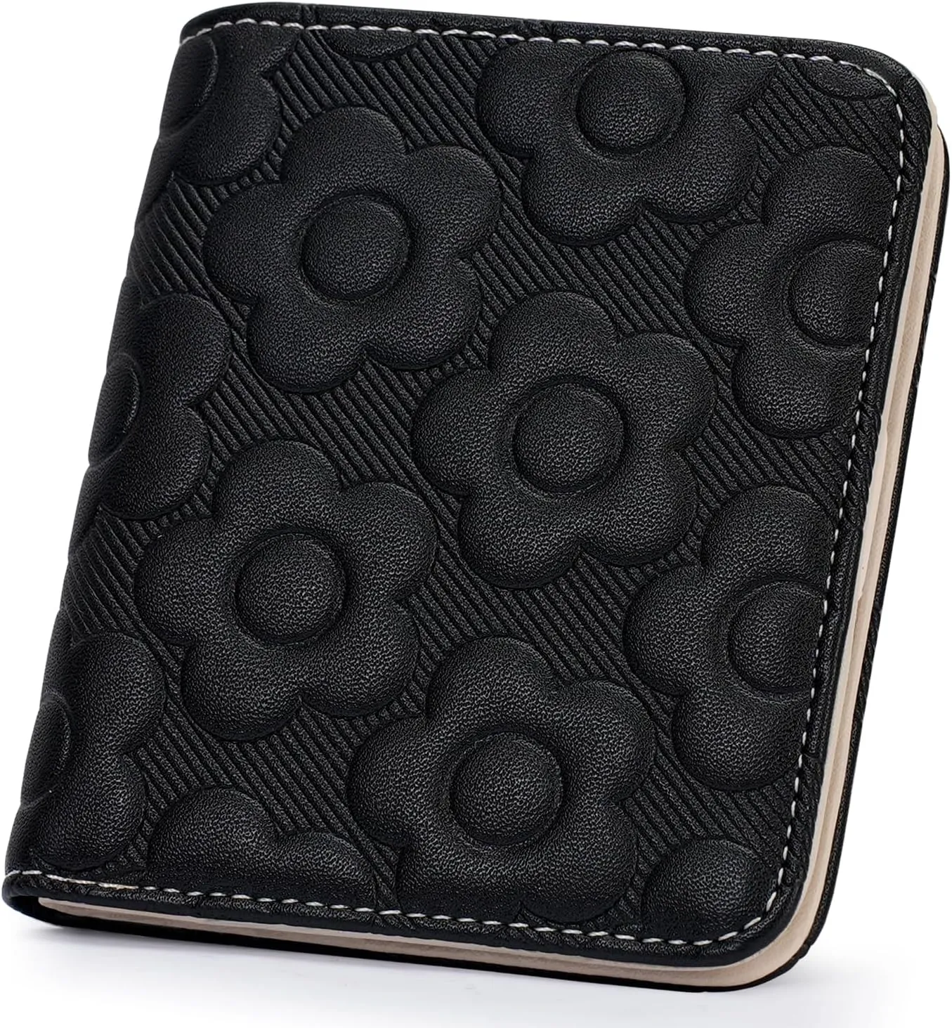 Womens Wallet,Slim Small Wallet Women RFID Bifold Compact Wallets for Women 3D Embossed Leather Wallet with ID Credit Card Holder Zipper Coin Pocket Black