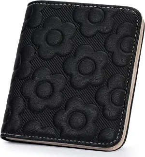 Womens Wallet,Slim Small Wallet Women RFID Bifold Compact Wallets for Women 3D Embossed Leather Wallet with ID Credit Card Holder Zipper Coin Pocket Black