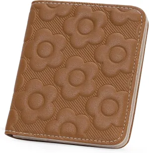 Womens Wallet,Slim Small Wallet Women RFID Bifold Compact Wallets for Women 3D Embossed Leather Wallet with ID Credit Card Holder Zipper Coin Pocket Brown