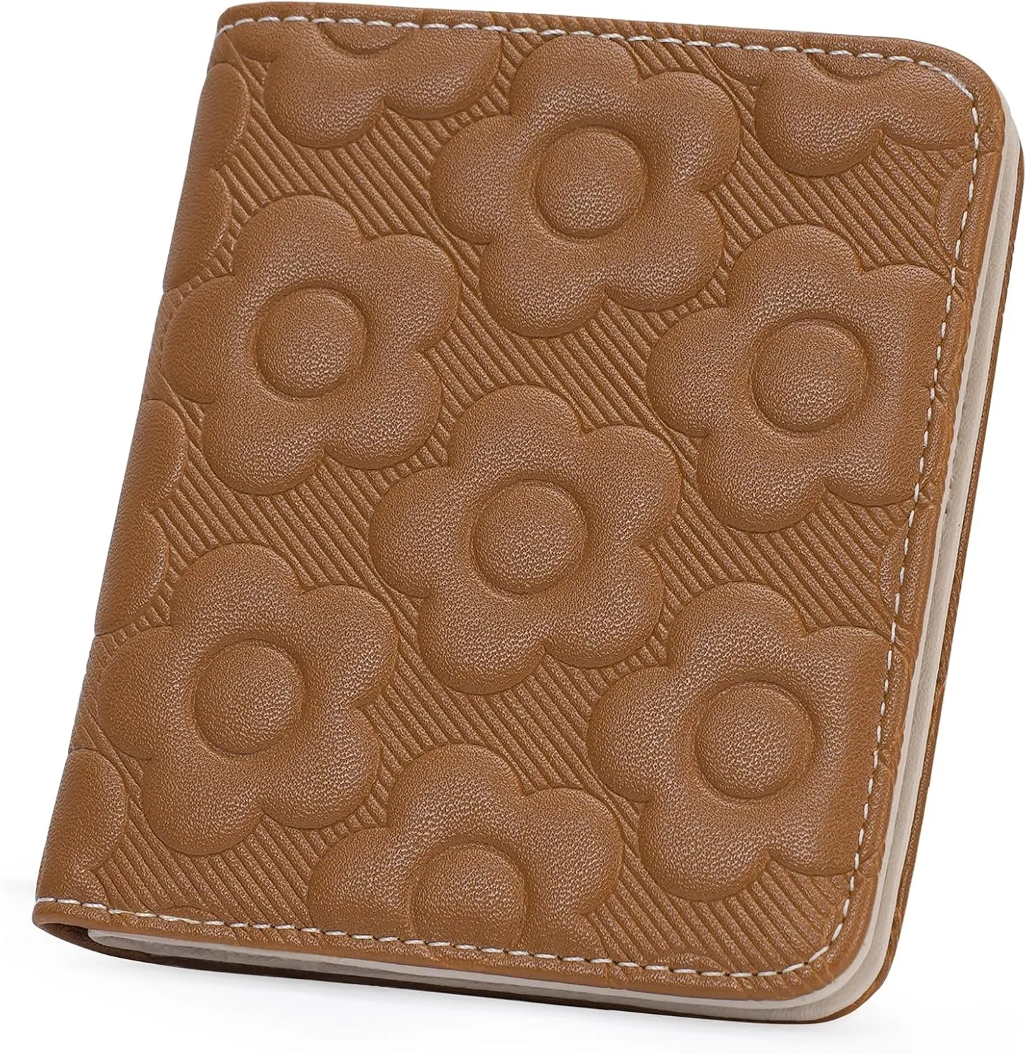 Womens Wallet,Slim Small Wallet Women RFID Bifold Compact Wallets for Women 3D Embossed Leather Wallet with ID Credit Card Holder Zipper Coin Pocket Brown