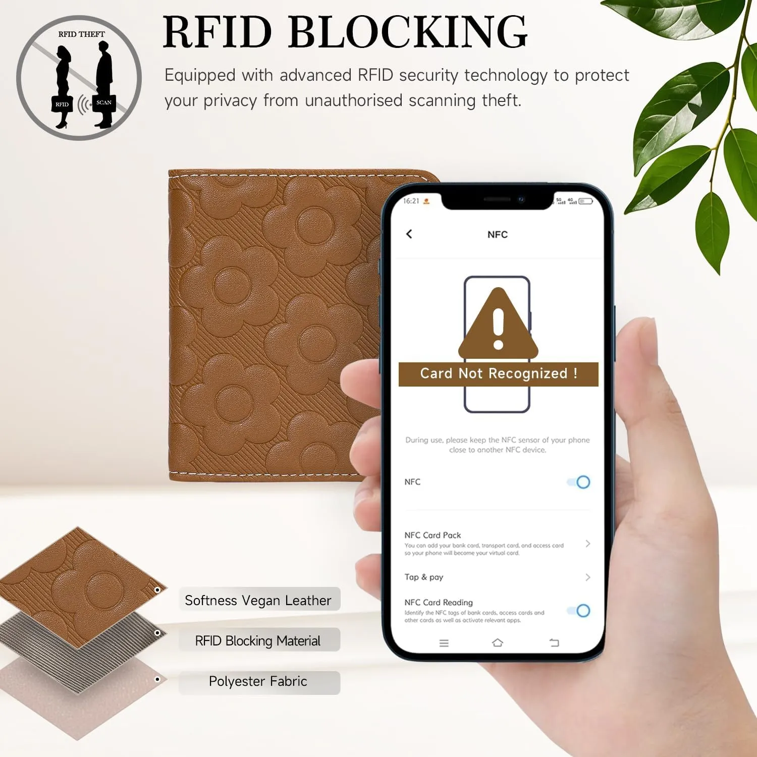 Womens Wallet,Slim Small Wallet Women RFID Bifold Compact Wallets for Women 3D Embossed Leather Wallet with ID Credit Card Holder Zipper Coin Pocket Brown