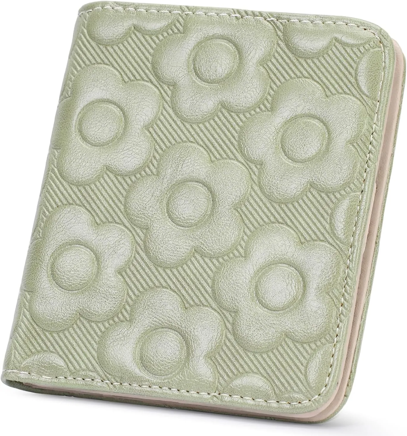 Womens Wallet,Slim Small Wallet Women RFID Bifold Compact Wallets for Women 3D Embossed Leather Wallet with ID Credit Card Holder Zipper Coin Pocket Green