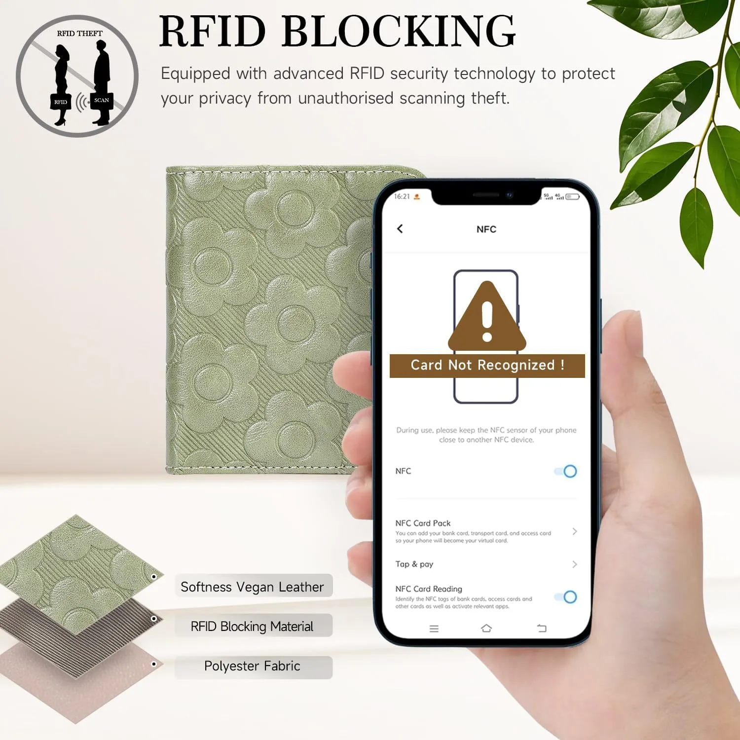 Womens Wallet,Slim Small Wallet Women RFID Bifold Compact Wallets for Women 3D Embossed Leather Wallet with ID Credit Card Holder Zipper Coin Pocket Green