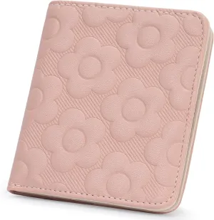 Womens Wallet,Slim Small Wallet Women RFID Bifold Compact Wallets for Women 3D Embossed Leather Wallet with ID Credit Card Holder Zipper Coin Pocket Pink