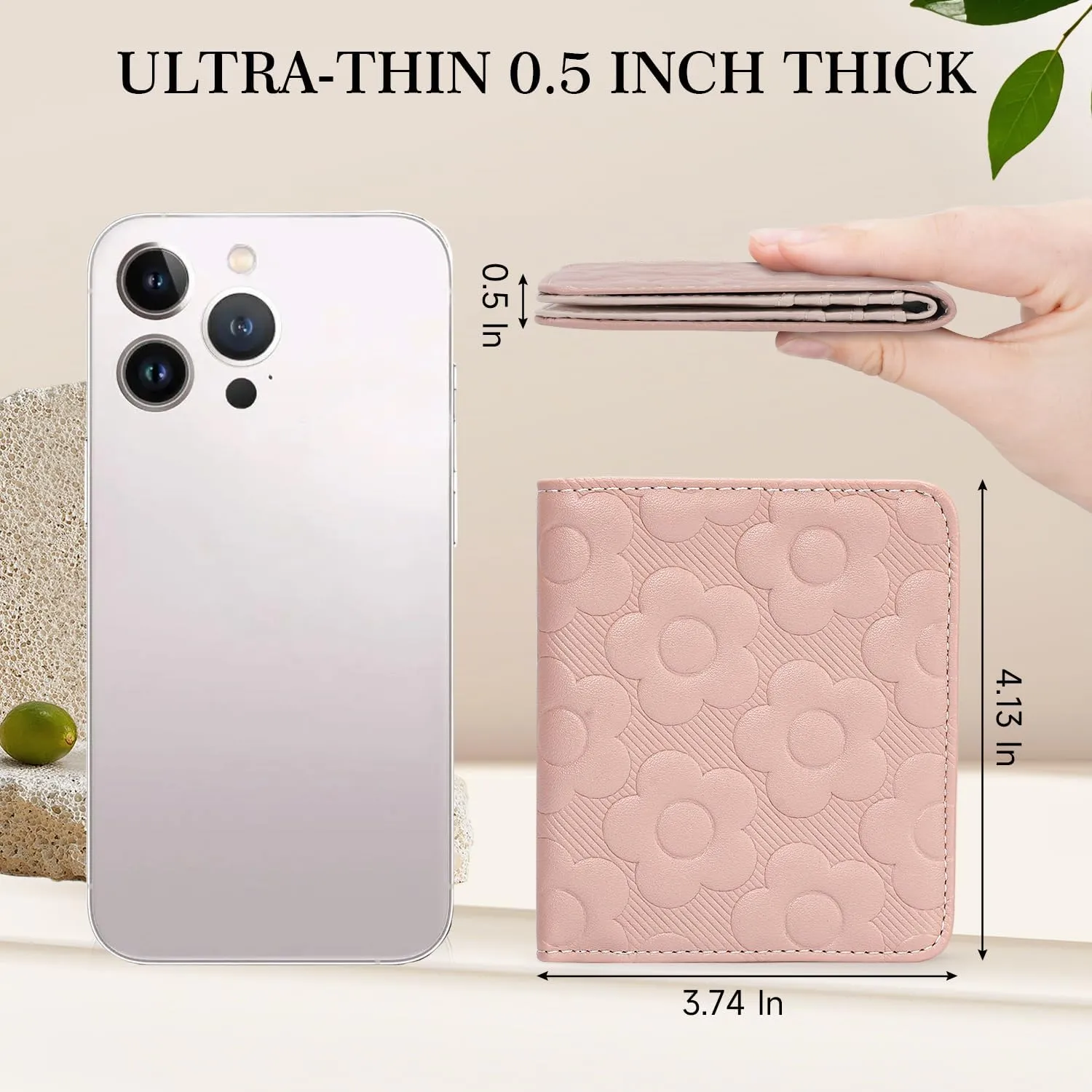 Womens Wallet,Slim Small Wallet Women RFID Bifold Compact Wallets for Women 3D Embossed Leather Wallet with ID Credit Card Holder Zipper Coin Pocket Pink
