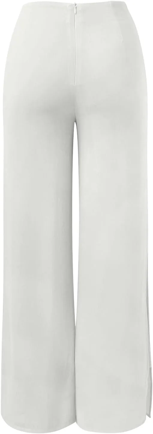 Women's Wide Leg Chiffon Dress Pants High Waist Straight Leg Pants Flared Palazzo Flowy Layered Boho Long Trousers