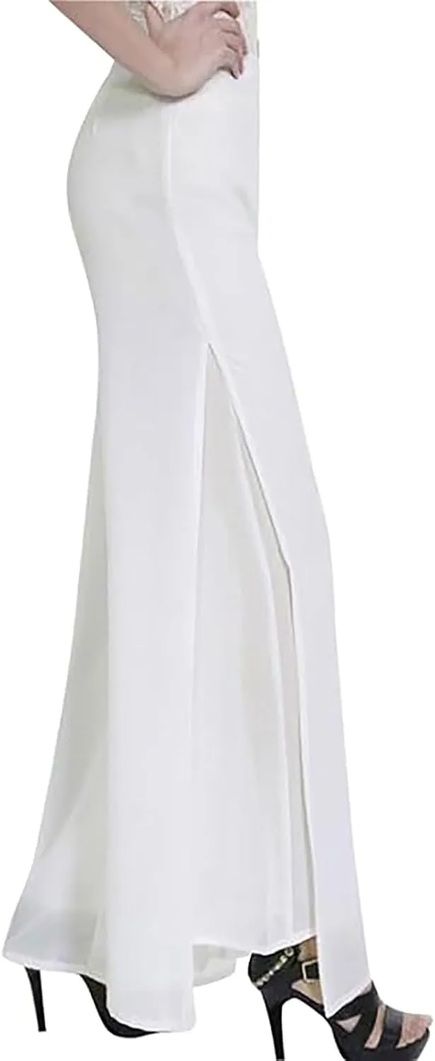 Women's Wide Leg Chiffon Dress Pants High Waist Straight Leg Pants Flared Palazzo Flowy Layered Boho Long Trousers