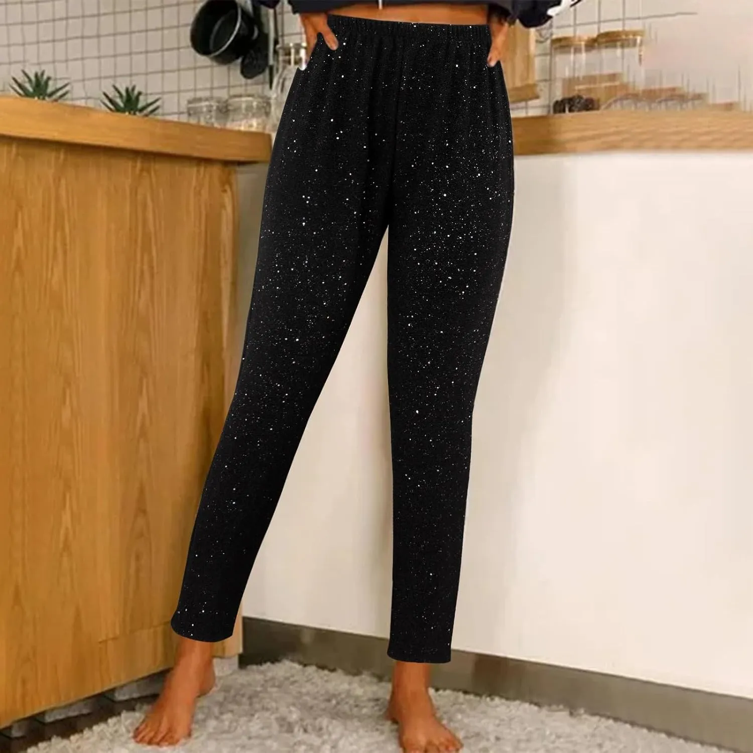 Women's Wide Leg Pants Women's High Waisted Sequin Loose Drape Wide Leg Pants Fashion Casual Bling Glitter Trousers