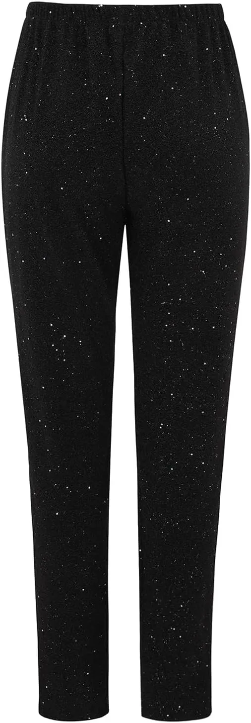 Women's Wide Leg Pants Women's High Waisted Sequin Loose Drape Wide Leg Pants Fashion Casual Bling Glitter Trousers