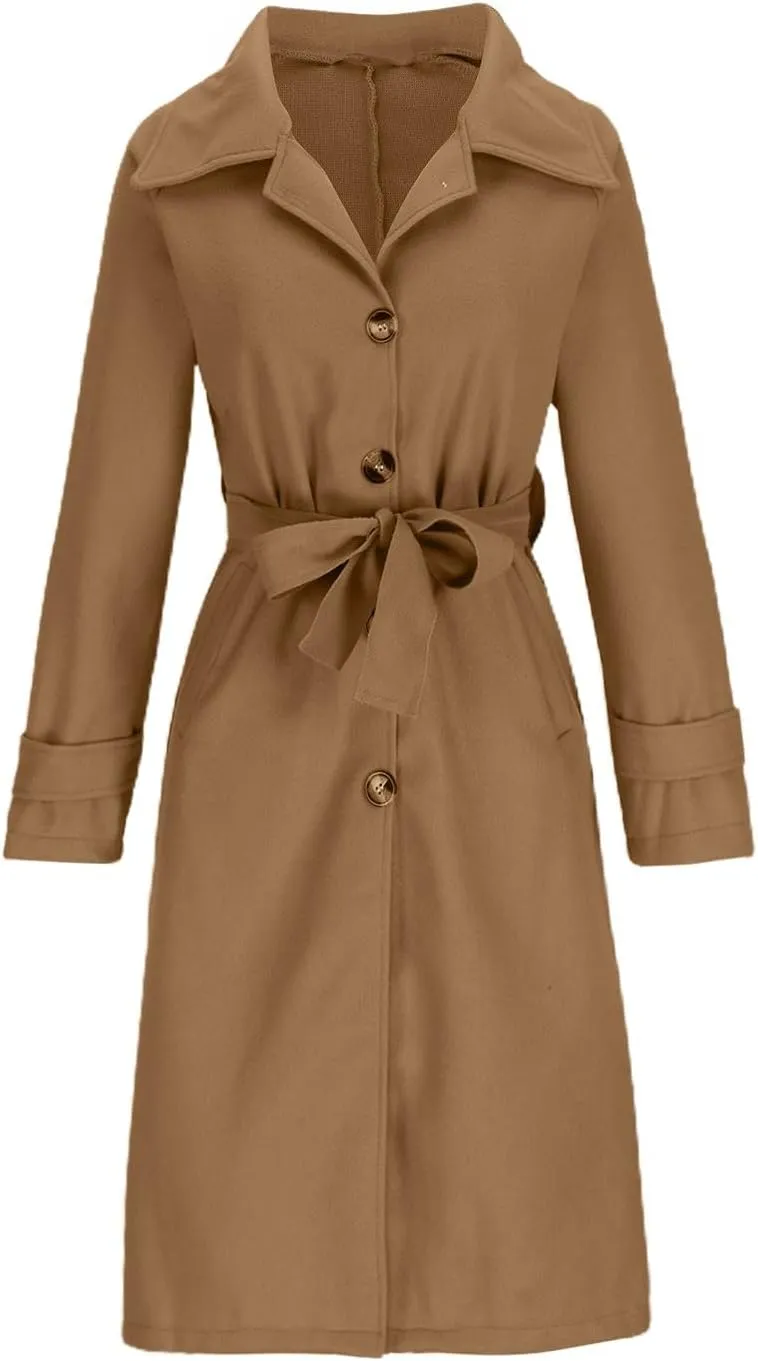 Women's Winter Coats Long Single-Breasted Outerwear Open Front Knitted Sweater Warm Trench Coat with Belt 2024