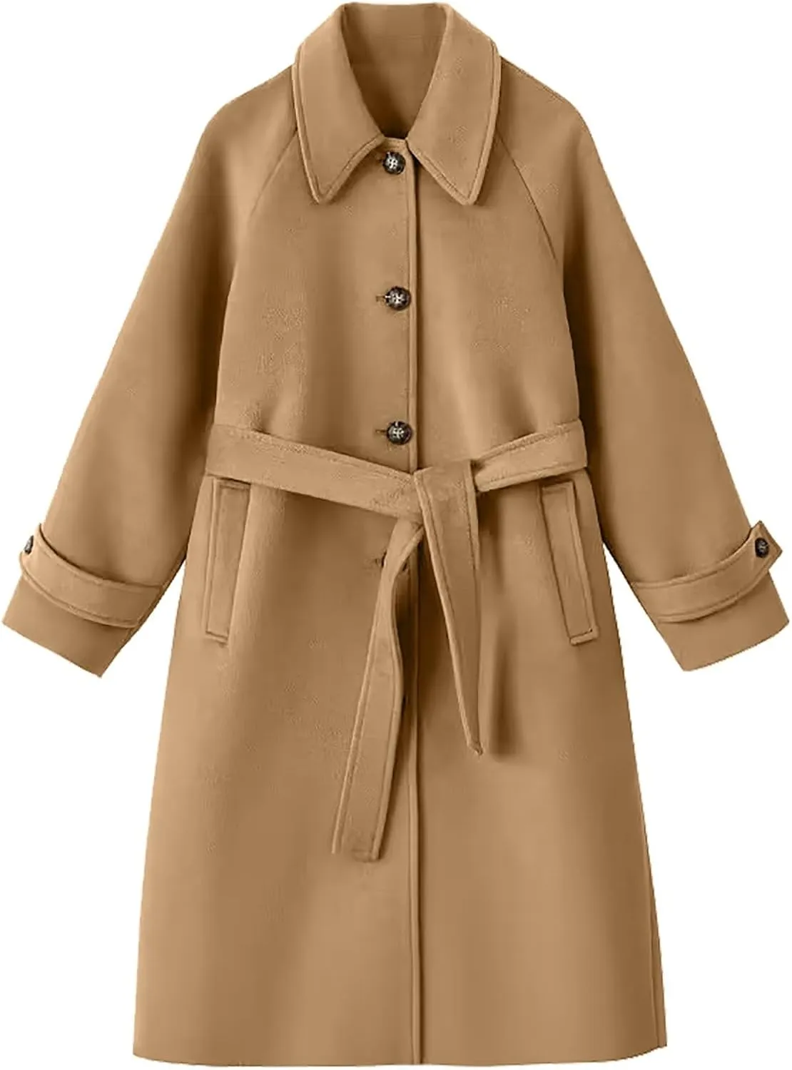 Women's Winter Coats Long Single-Breasted Outerwear Open Front Knitted Sweater Warm Trench Coat with Belt 2024