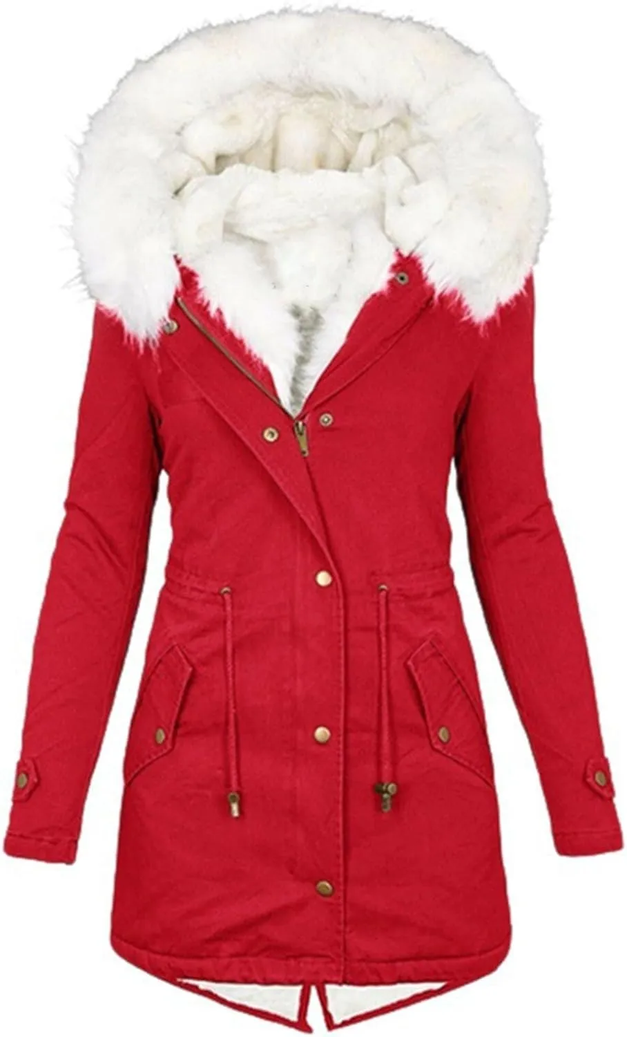 Womens Winter Coats Warm Hooded Sherpa Lined Parkas Jacket Thick Fleece Outerwear Faux Fur Plus Size Puffer Down Jackets