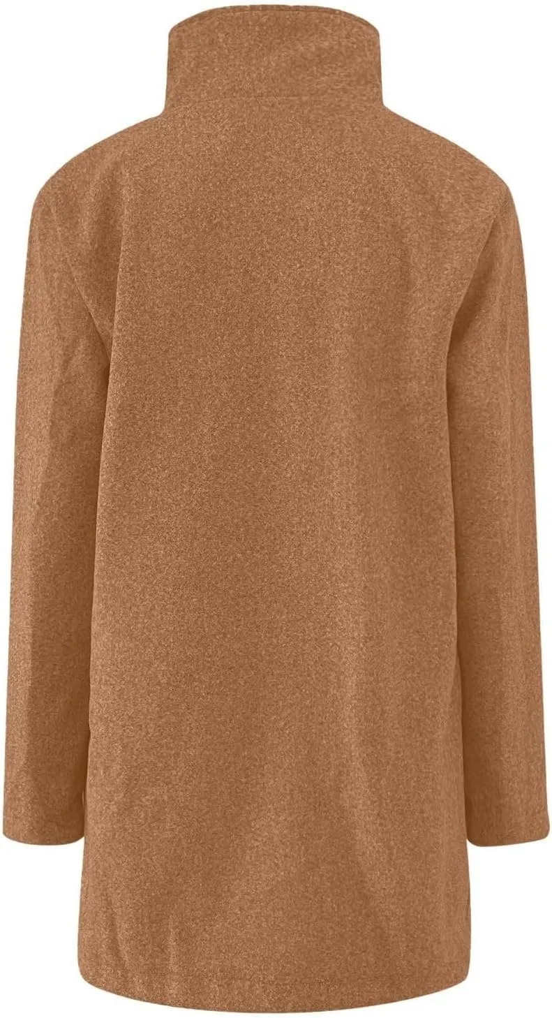 Womens Winter Long Pea Coats Wool Blend Peacoat Thicken Blazer Stand Collar Single Breasted Wool Coats 2024
