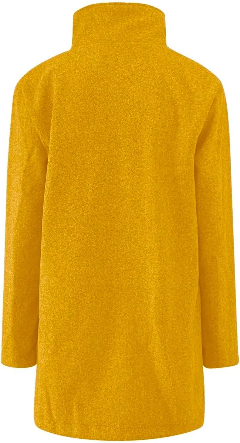 Womens Winter Long Pea Coats Wool Blend Peacoat Thicken Blazer Stand Collar Single Breasted Wool Coats 2024