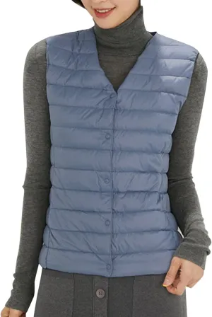 Womens Winter Puffer Vest Lightweight Collarless Outdoor Puffer down Short Packable Vest Alternative Vest Jacket