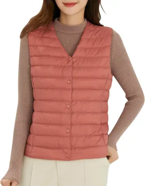 Womens Winter Puffer Vest Lightweight Collarless Outdoor Puffer down Short Packable Vest Alternative Vest Jacket