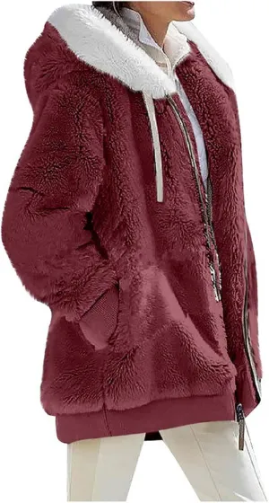 Womens Winter Thick Coat Hooded Zip Casual Outwear Insulated Slim Soft Fleece Jacket with Pocket Daily Outdoor Clothes