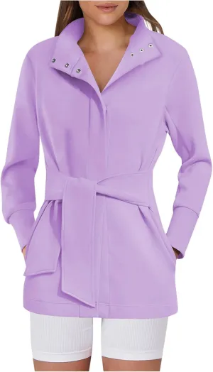 Womens Winter Trench Coat Open Front Wool Blend Pea Coats Casual Notched Lapel Classic Fitted Mid Long Jacket Outwear