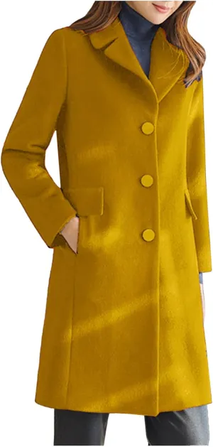 Womens Winter Wool Coats Mid Long Oversized Over Coats Notched Lapel Collar Singe Breasted Trench Coat Jackets