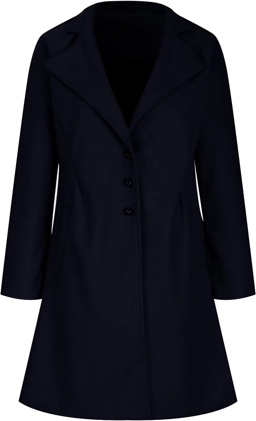 Womens Winter Wool Coats Single Breasted Mid-Long Pea Coats Elegant Notch Lapel Windproof Trench Coat Outwear