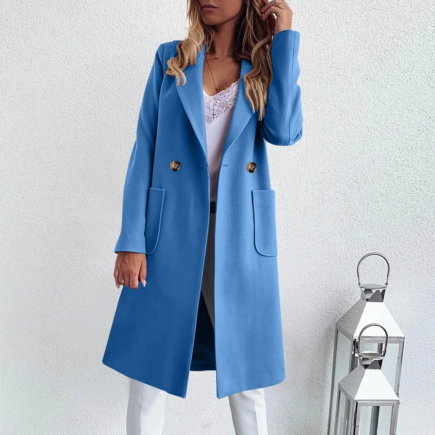 Women's Wool Blend Trench Coat Winter Jackets Mid Long Pea Coats Dressy Casual Double Breasted Overcoat with Pockets