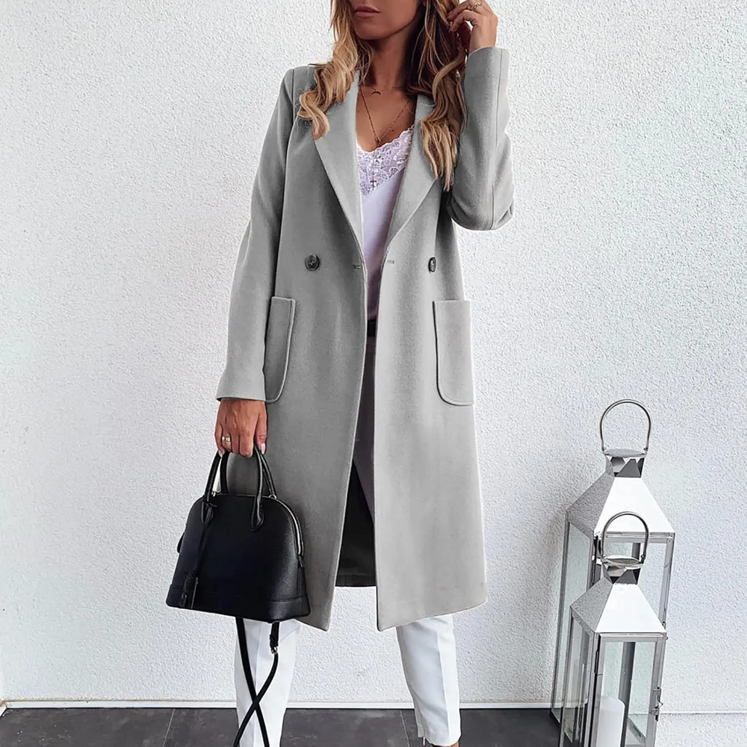 Women's Wool Coats Fashion Autumn And Winter Long-Sleeved Lapel Tweed Coat Windbreaker Jacket, M-3XL