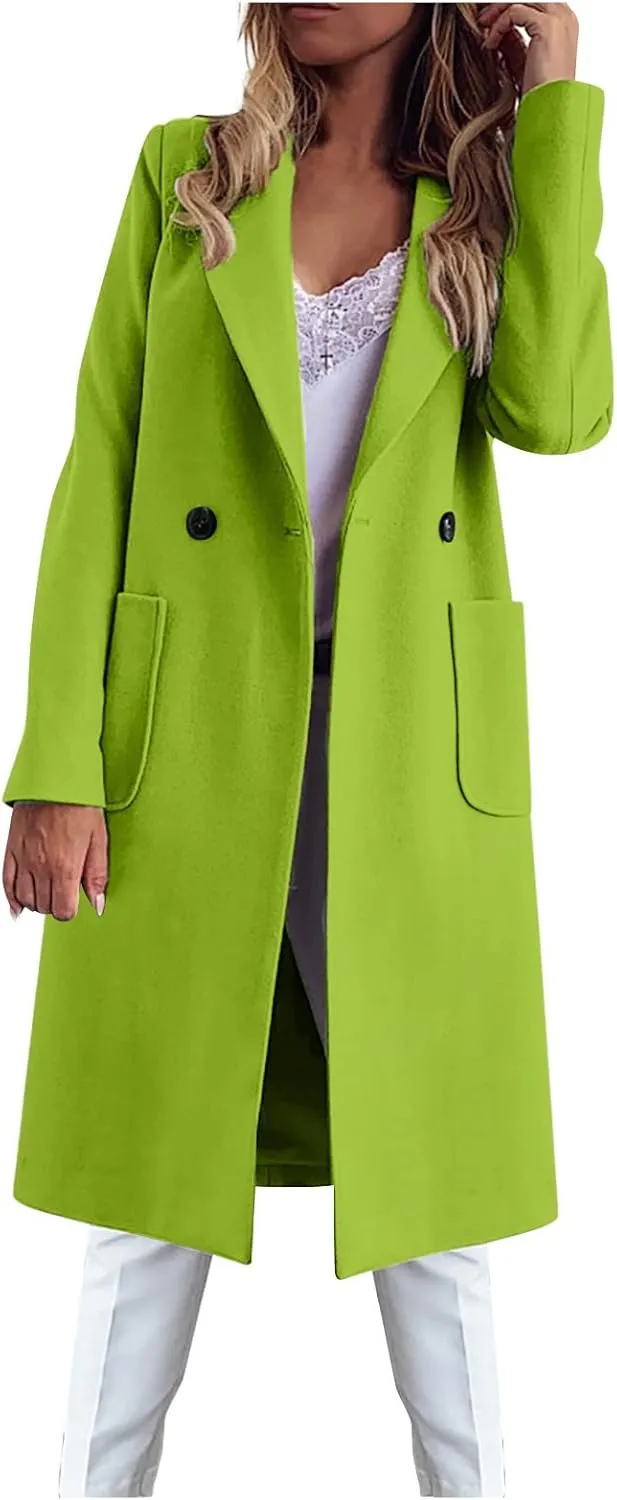 Women's Wool Coats Fashion Autumn And Winter Long-Sleeved Lapel Tweed Coat Windbreaker Jacket, M-3XL