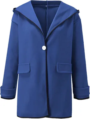Women's Wool Peacoat Shawl Collar Loose Cardigan Jacket Fashion One Button Trench Coat Winter Overcoats with Pockets