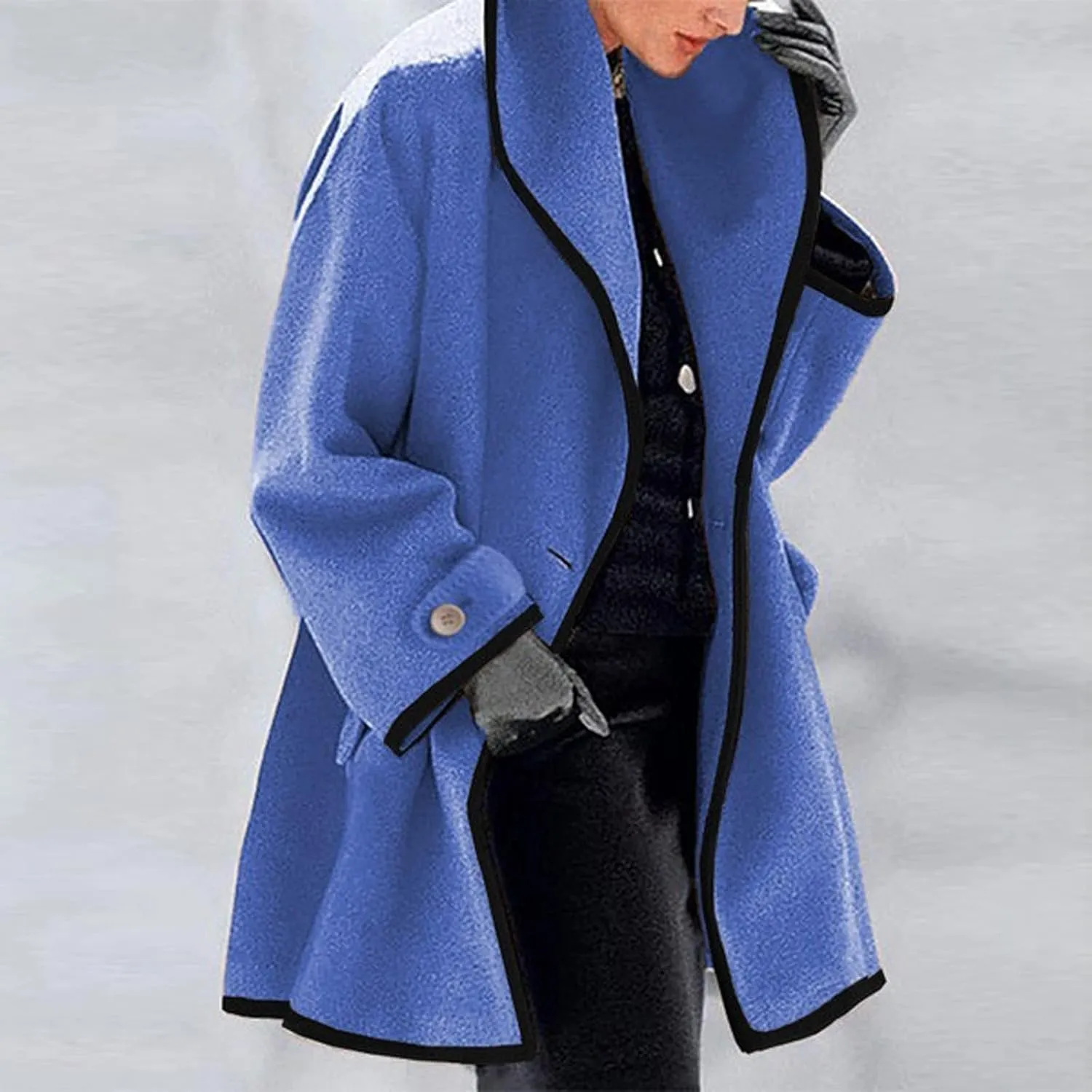 Women's Wool Peacoat Shawl Collar Loose Cardigan Jacket Fashion One Button Trench Coat Winter Overcoats with Pockets