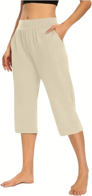 Womens Yoga Capri Pants Elastic Waisted Pants High Waisted Stretch Pants Casual Lounge Pants Summer Lightweight Pants
