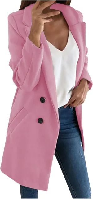 Wool Coats for Women Notch Lapel Double Breasted Mid Long Trench Coat Plus Size Pea Overcoat Winter Jacket