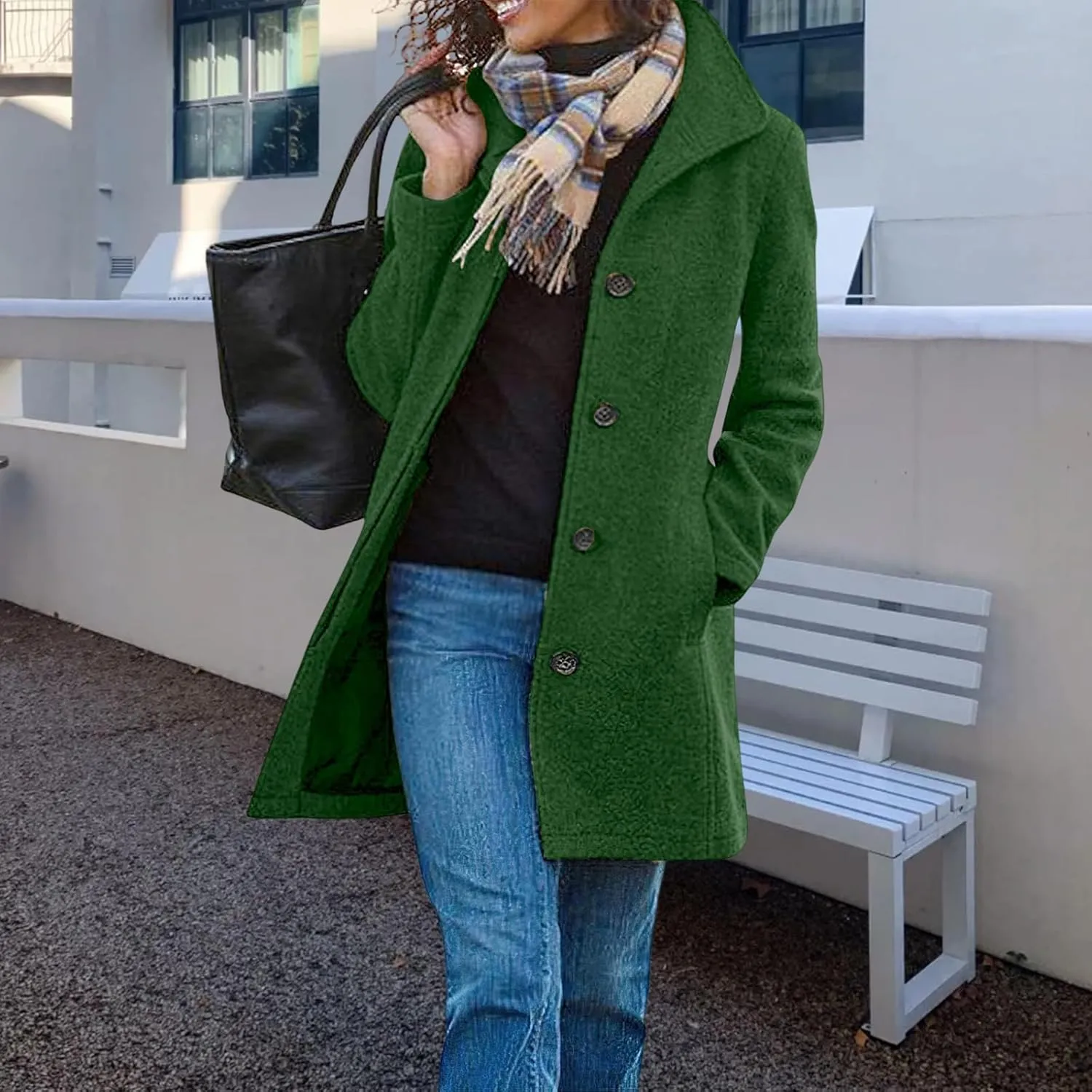 Wool Coats for Women Thicken Trench Coat Mid Long Stand Collar Single Breasted Pea Coat Winter Overcoat Outerwear