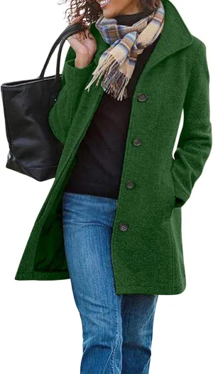 Wool Coats for Women Thicken Trench Coat Mid Long Stand Collar Single Breasted Pea Coat Winter Overcoat Outerwear