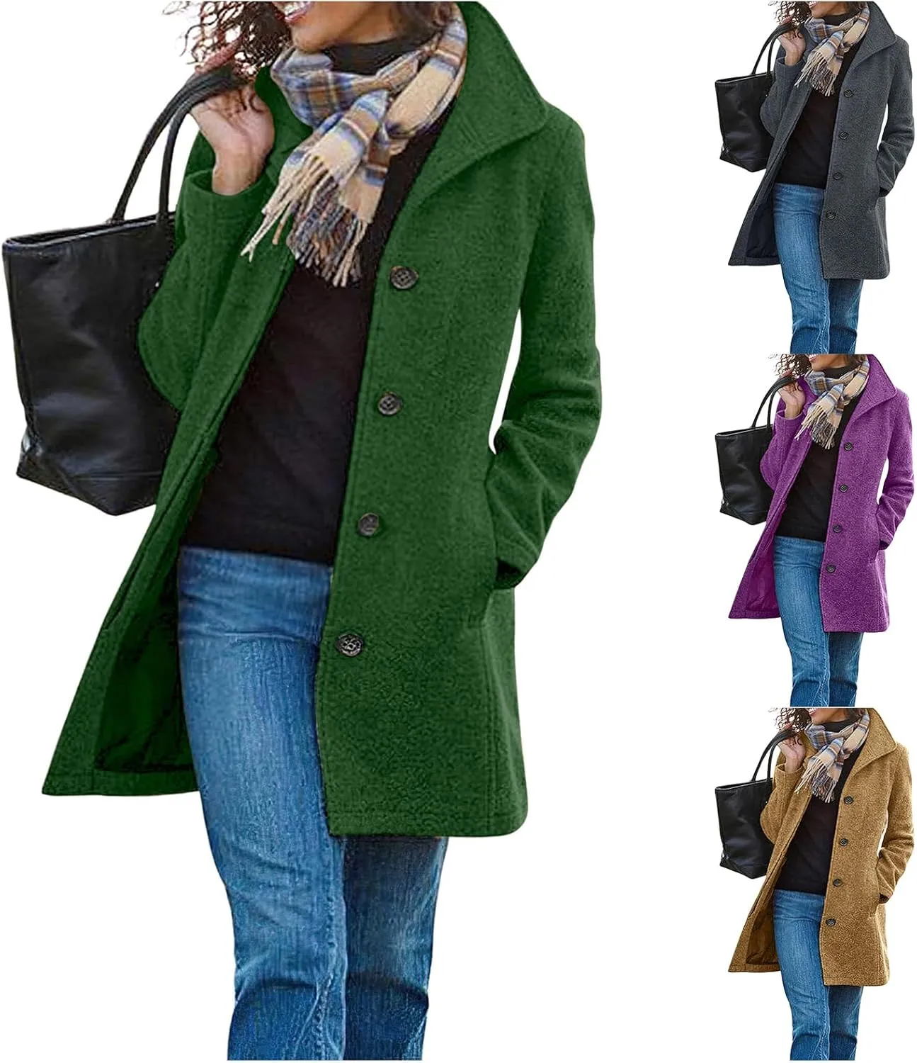 Wool Coats for Women Thicken Trench Coat Mid Long Stand Collar Single Breasted Pea Coat Winter Overcoat Outerwear