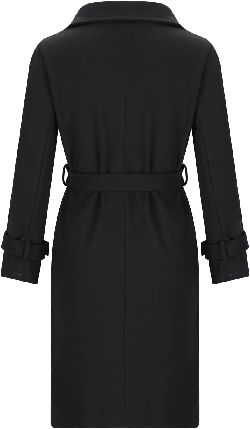 Wool Coats for Women Winter Mid Length Trench Coat Notch Collar Open Front Pea Coat Outerwear With Belt