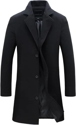 Wool Coats Men Big and Tall Pea Coat Single Breasted Winter Trenchcoats Warm Business Overcoats Outerwear Windbreaker