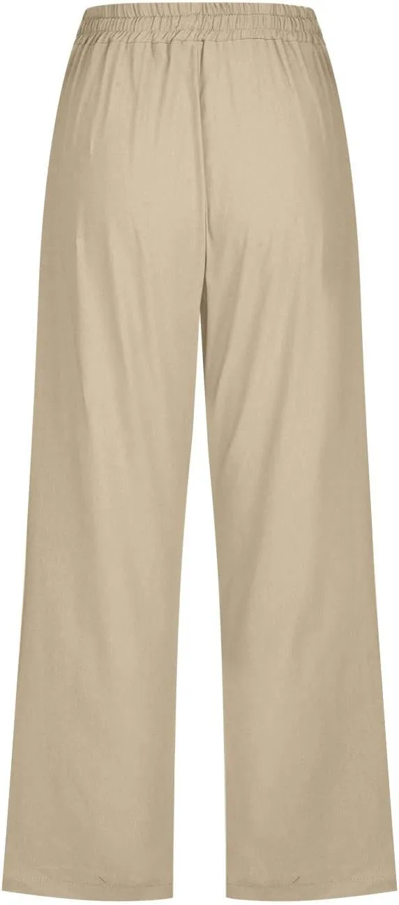 XUNRYAN Capris for Women Casual Summer 2023 Capri Leggings Lightweight High Waist Linen Cargo Pants Pockets Cropped Trousers