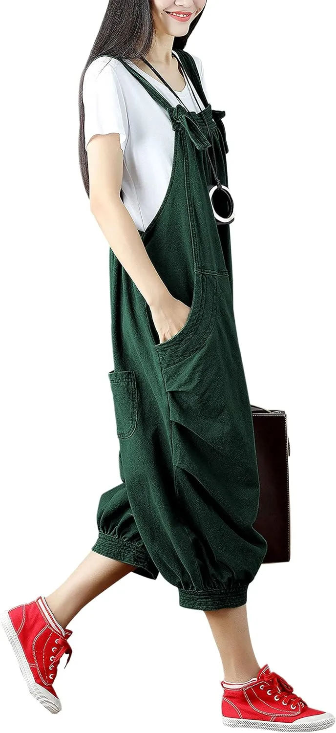 Yeokou Women's Loose Baggy Denim Wide Leg Drop Crotch Jumpsuit Rompers Overalls
