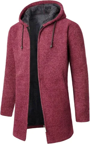 Ymosrh Men's Casual Coats Cardigan Sweaters Jacket Full Zip Fleece Lined Winter Warm Hoodie Coat Long Jackets, L-4XL
