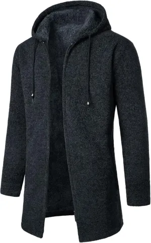 Ymosrh Men's Casual Coats Cardigan Sweaters Jacket Full Zip Fleece Lined Winter Warm Hoodie Coat Long Jackets, L-4XL