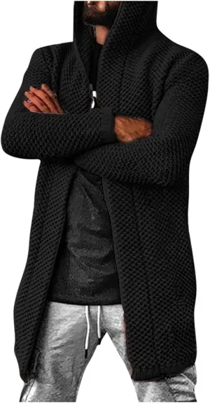 Ymosrh Men's Coat Jacket Long Cardigan Open Front Fall Casual Winter Warm Knit Sweater Coat Fashion Outwear, XL-5XL