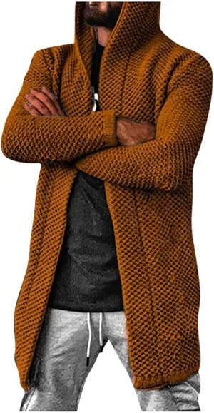 Ymosrh Men's Coat Jacket Long Cardigan Open Front Fall Casual Winter Warm Knit Sweater Coat Fashion Outwear, XL-5XL
