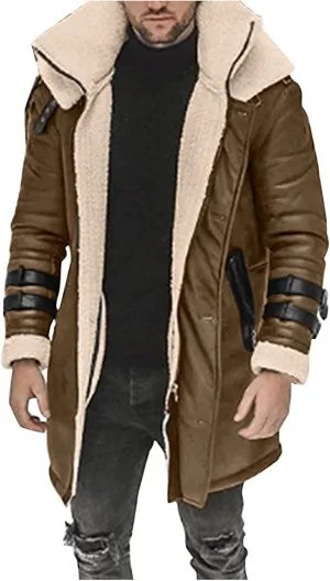 Ymosrh Men's Winter Dress Coat Long Pea Sherpa Lined Warm Trench Coat Jacket, M-5XL