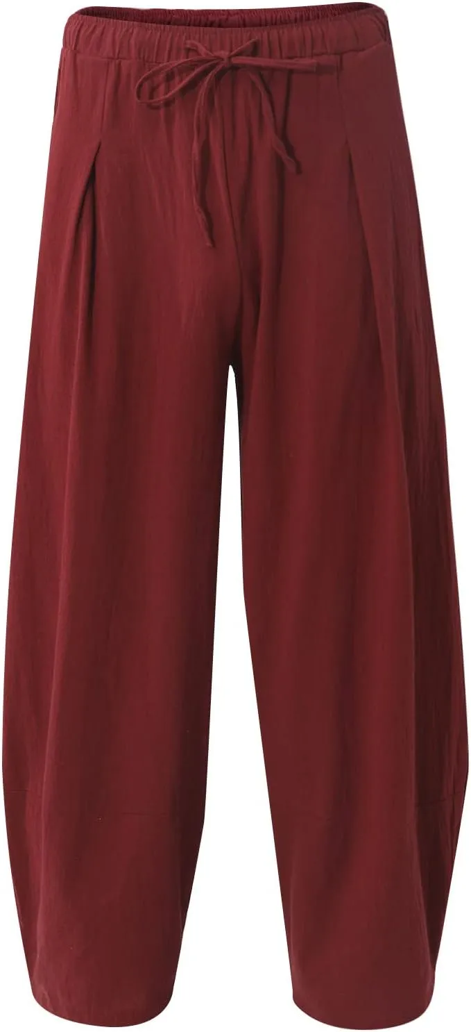 Ymosrh Thick Winter Pants for Men Linen Harem Pants Cotton Casual Trousers Wide Leg Pants Lightweight Big and Tall