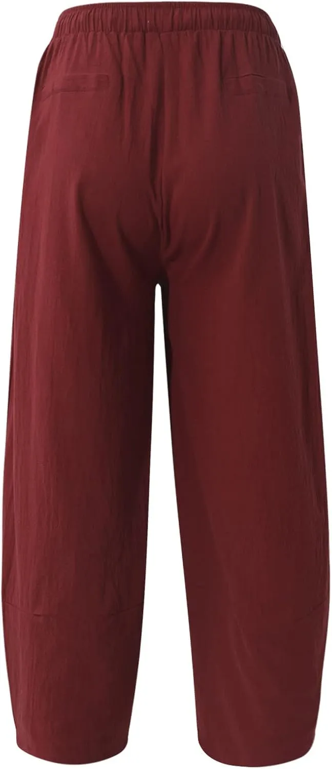 Ymosrh Thick Winter Pants for Men Linen Harem Pants Cotton Casual Trousers Wide Leg Pants Lightweight Big and Tall